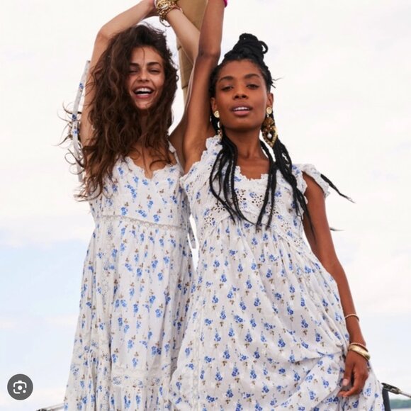 RARE LOVESHACKFANCY Archer Dress in White Blue Floral - Picture 6 of 12